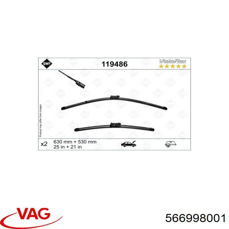 566998001 VAG juego de limpiaparabrisas de luna delantera, 2 piezas