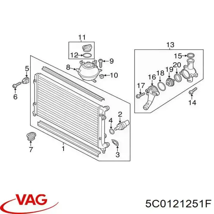 5C0121251F VAG radiador