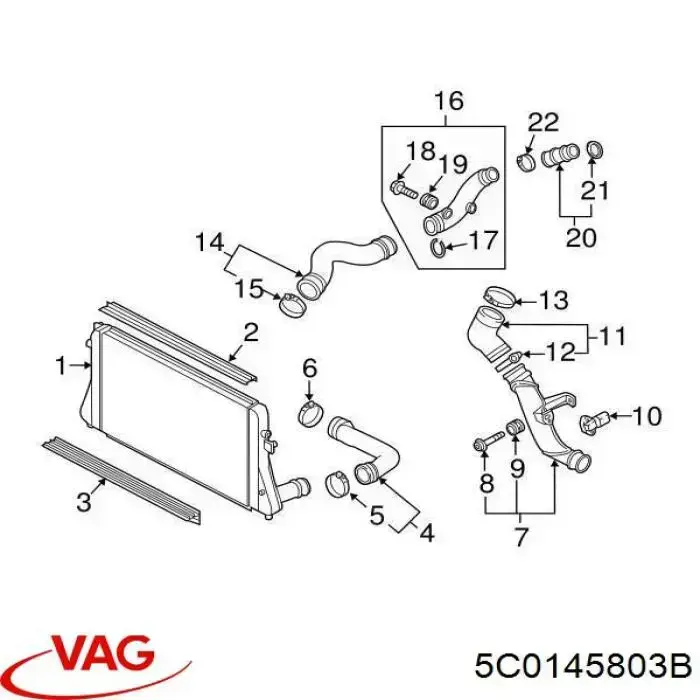 5C0145803B VAG radiador de aire de admisión