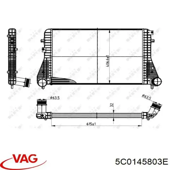 5C0145803E VAG radiador de aire de admisión