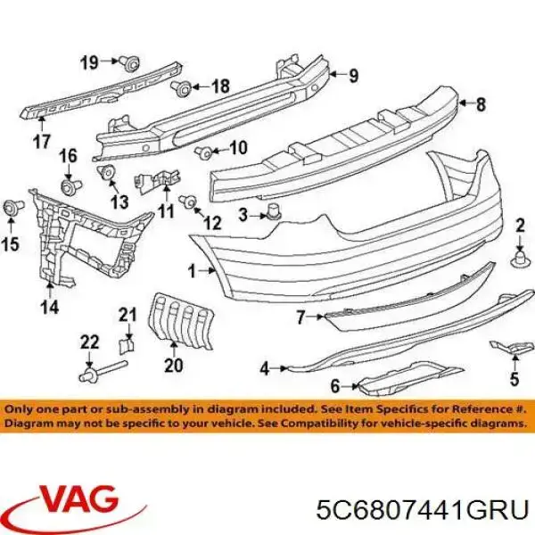 5C6807441GRU VAG cobertura de parachoques, enganche de remolque, trasera