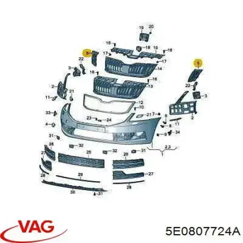 5E0807724A VAG Soporte de parachoques delantero derecho