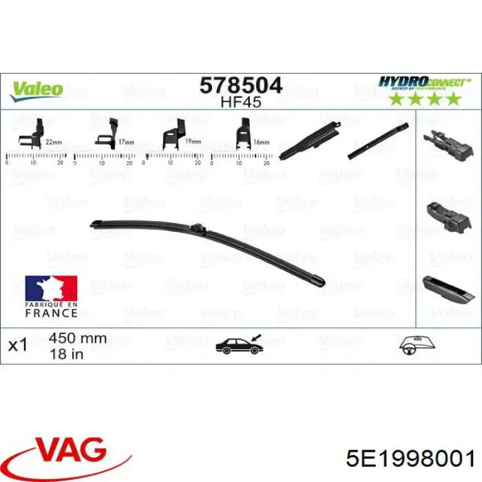 5E1998001 VAG Escobillas Limpiaparabrisas delanteras