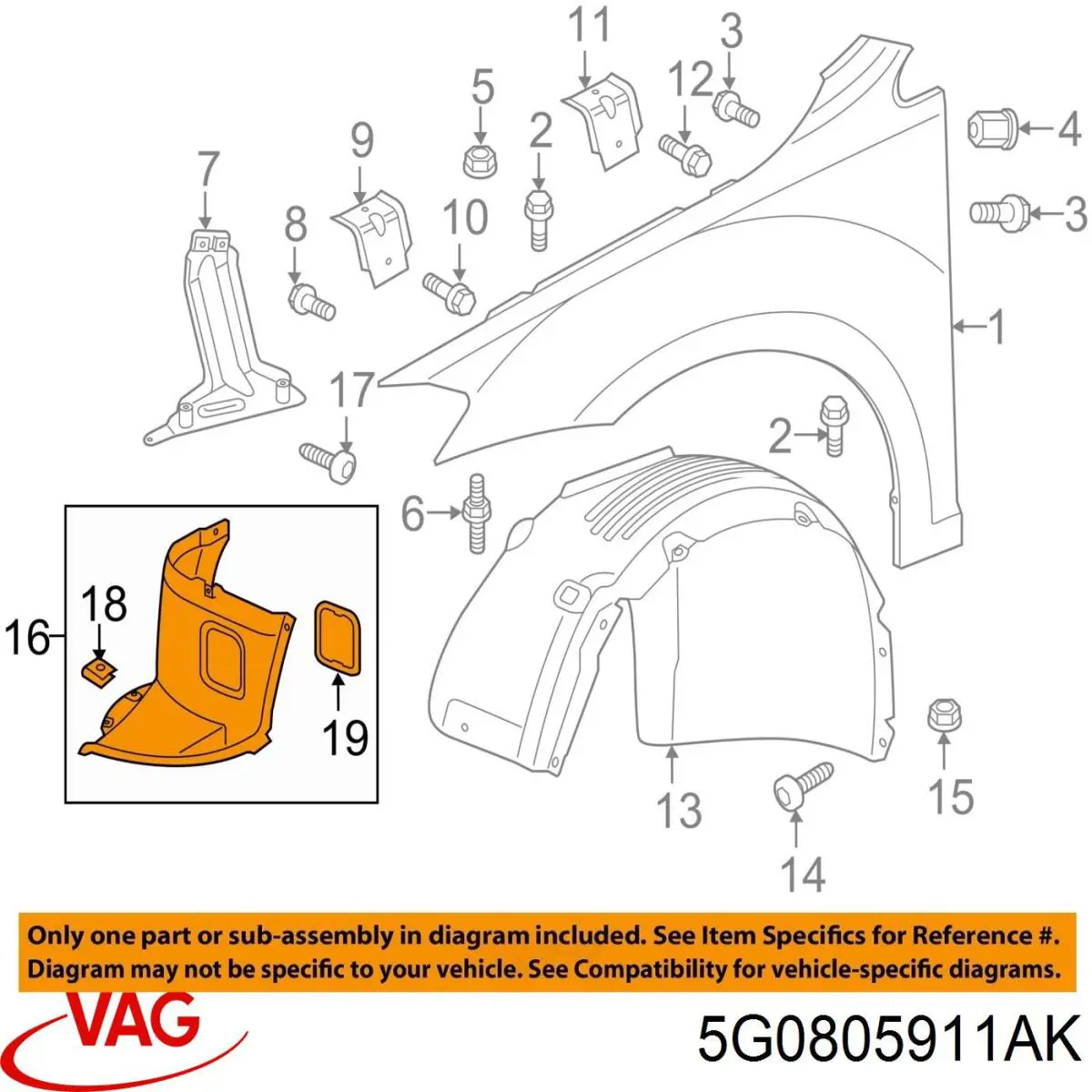 Guardalodos delantero izquierdo VAG 5G0805911AK precio, desde 26,70 EUR