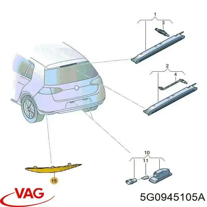 5G0945105A VAG Reflector, paragolpes trasero, izquierdo