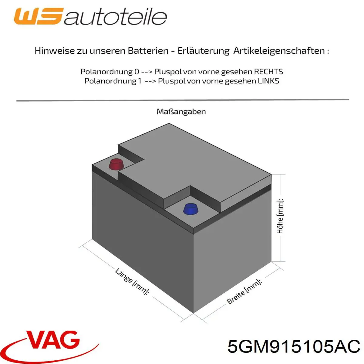 Batería VAG 5GM915105AC