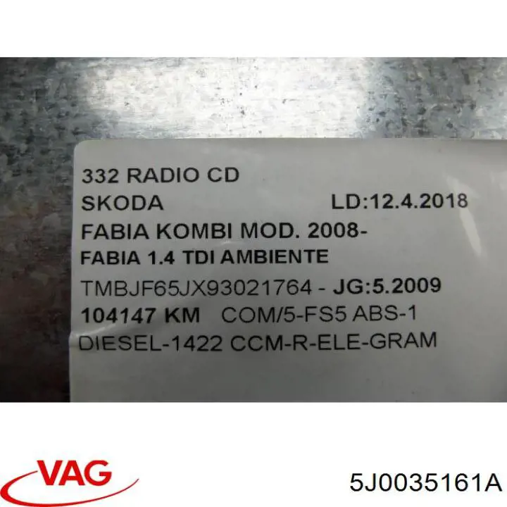 Radio (radio AM/FM) para Skoda Fabia (5J2)