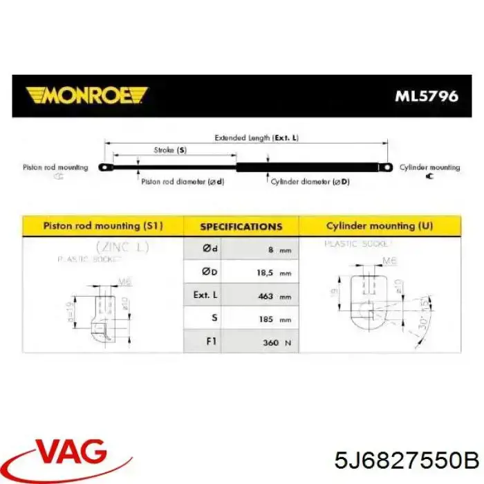 5J6827550B VAG amortiguador de maletero