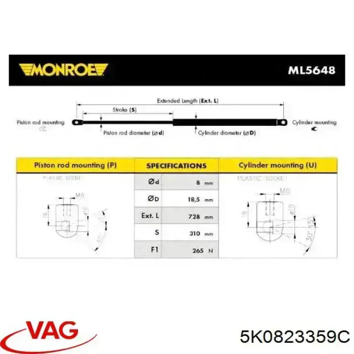 Comprar 5K0823359C VAG Amortiguador de capó