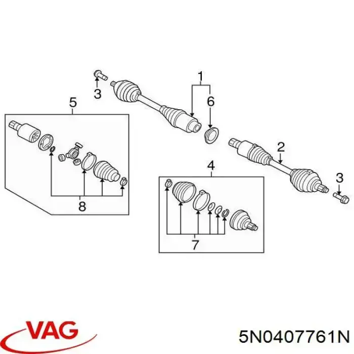 5N0407761N VAG árbol de transmisión delantero izquierdo