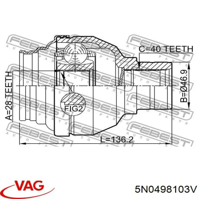 Junta homocinética interna delantera izquierda VAG 5N0498103X precio, desde 56,84 EUR