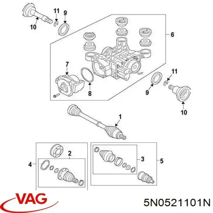 5N0521101N VAG suspensión, árbol de transmisión