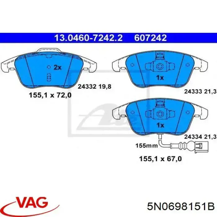 Comprar 5N0698151B VAG Pastillas delanteras de freno