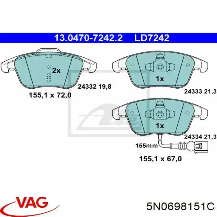 Pastillas de freno 5N0698151C VAG