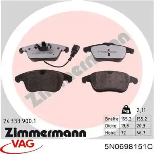 5N0698151C VAG Pastillas delanteras