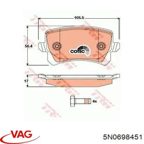 Comprar 5N0698451 VAG Pastillas de freno traseras