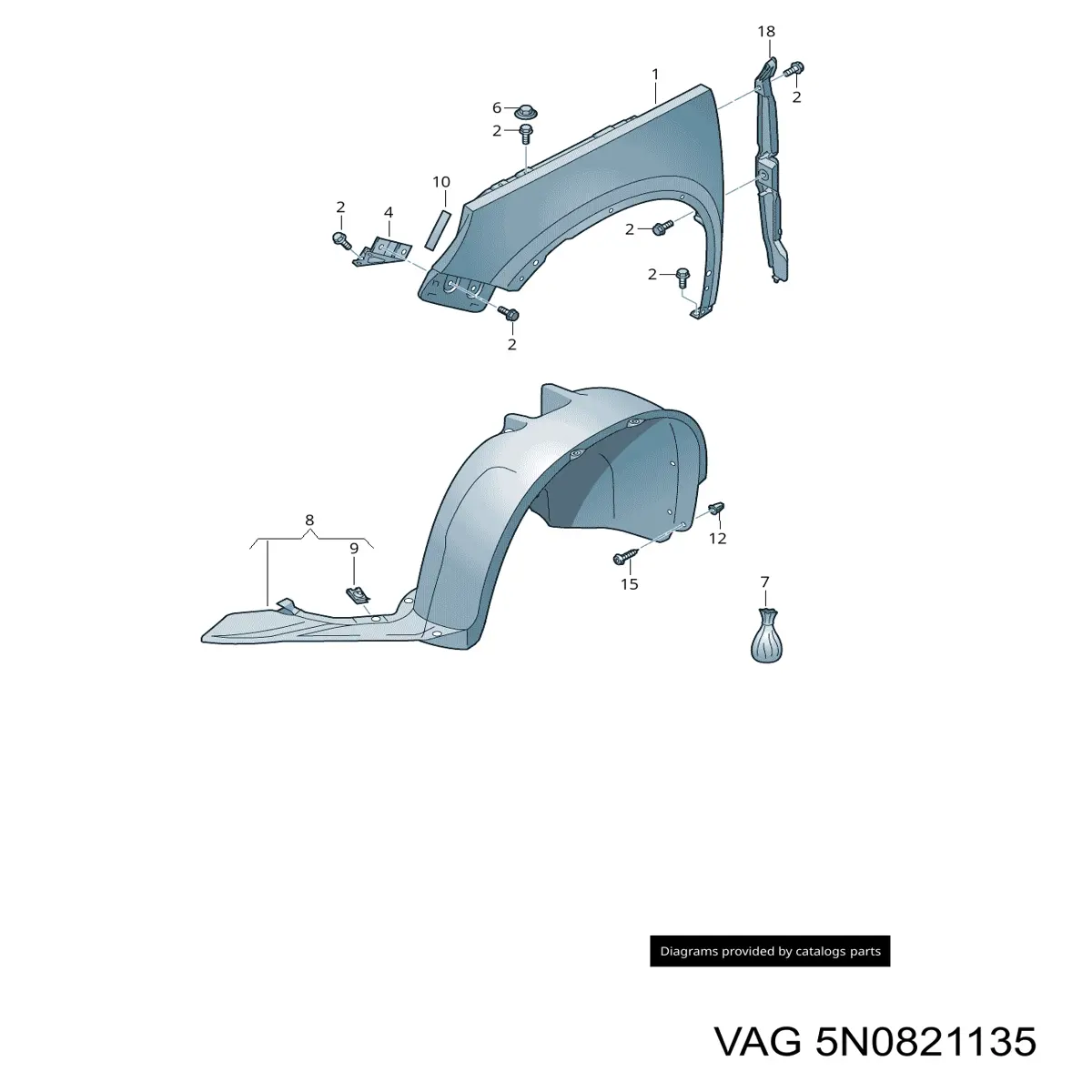 Comprar 5N0821135 VAG Soporte delantero izquierdo para aleta delantera