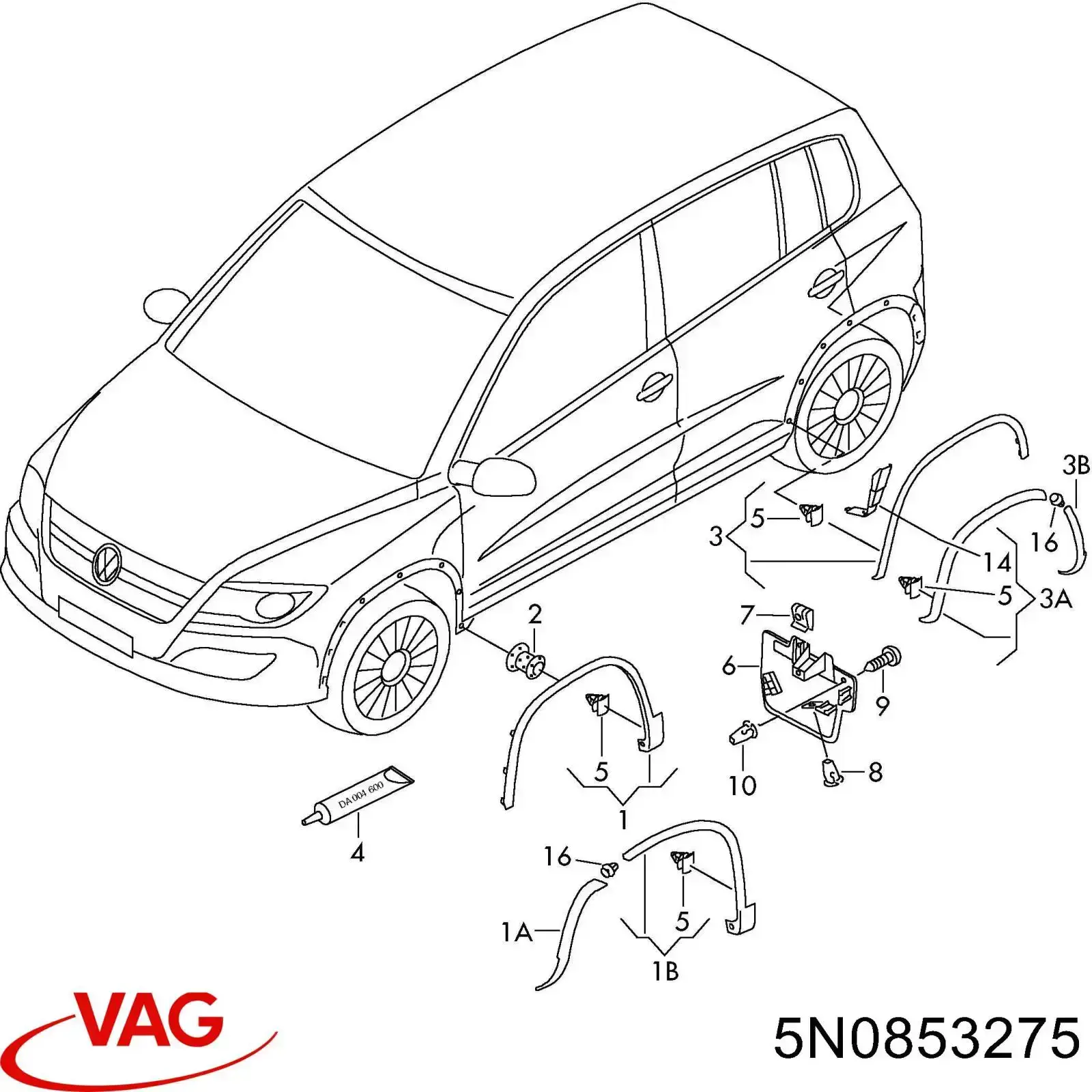5N0853275 VAG Moldura del guardabarros trasero izquierdo