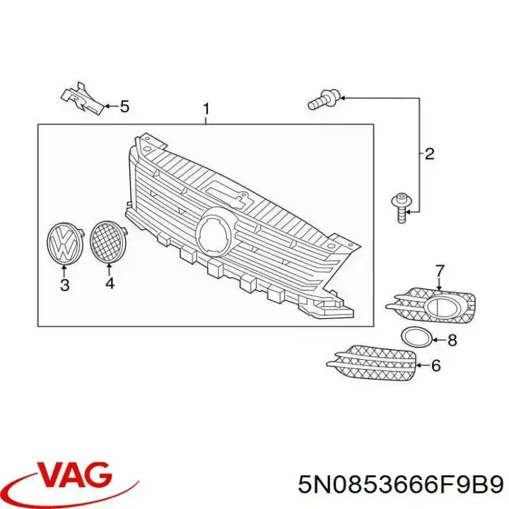 5N0853666F9B9 VAG rejilla de ventilación, parachoques trasero, derecha