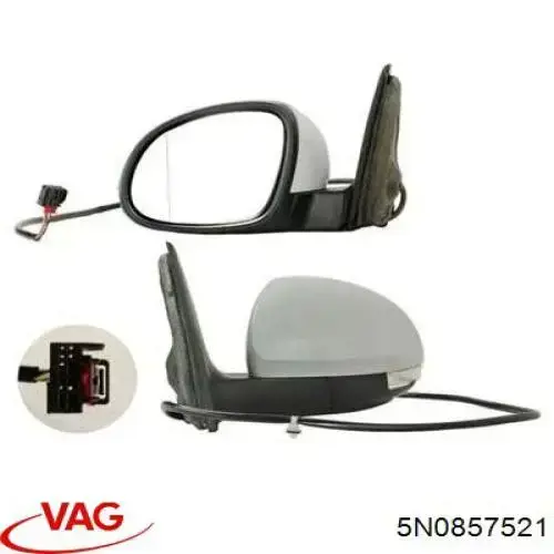 Cristal de espejo retrovisor exterior izquierdo 5N0857521 VAG