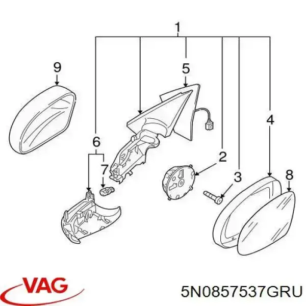 Cubierta del retrovisor del conductor VAG 5N0857537GRU