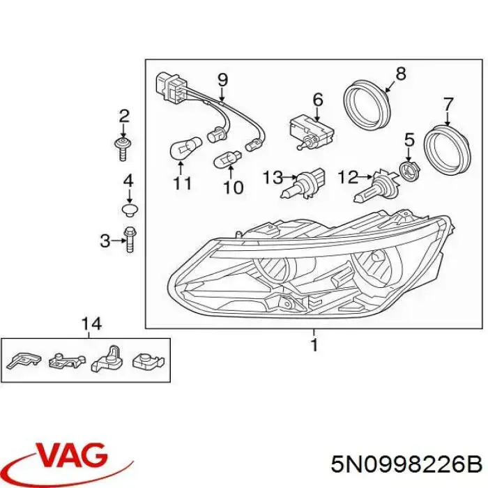 Soporte de fijación del faro delantero izquierdo VAG 5N0998226B precio, desde 70,57 EUR