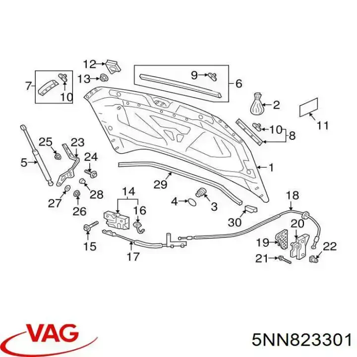 Bisagra, capó del motor izquierda VAG 5NN823301