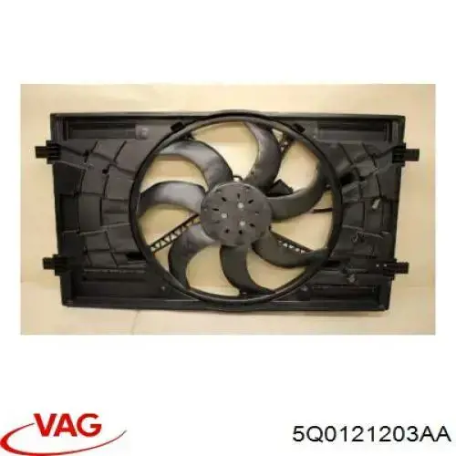 5Q0121203AA VAG difusor de radiador, ventilador de refrigeración, condensador del aire acondicionado, completo con motor y rodete