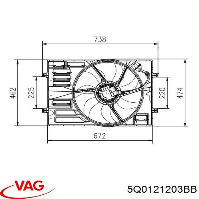 5Q0121203BB VAG difusor de radiador, ventilador de refrigeración, condensador del aire acondicionado, completo con motor y rodete