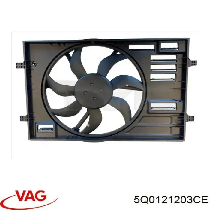 5Q0121203CE VAG difusor de radiador, ventilador de refrigeración, condensador del aire acondicionado, completo con motor y rodete