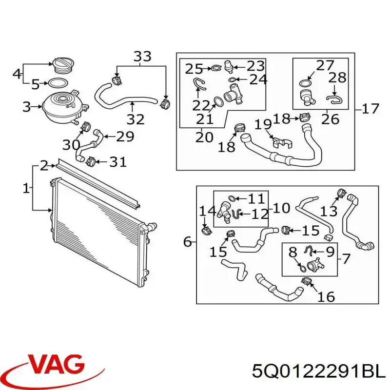 5Q0122291BL VAG acoplado rapido, manguera de el radiador