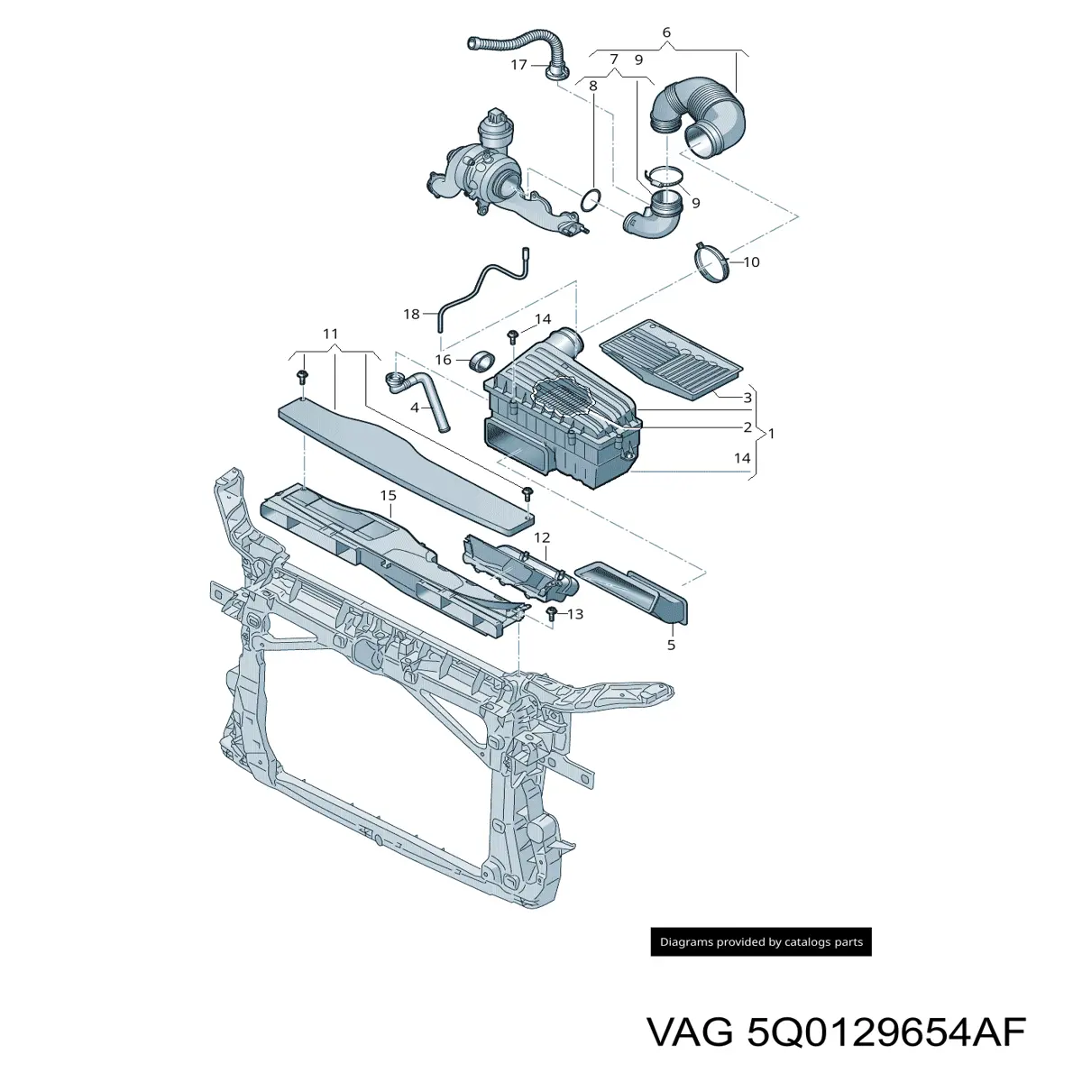 5Q0129654AF VAG tubo flexible de aspiración, salida del filtro de aire