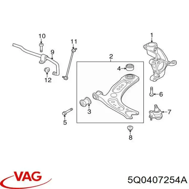 Muñón del eje, soporte de rueda, delantero derecho VAG 5Q0407254A
