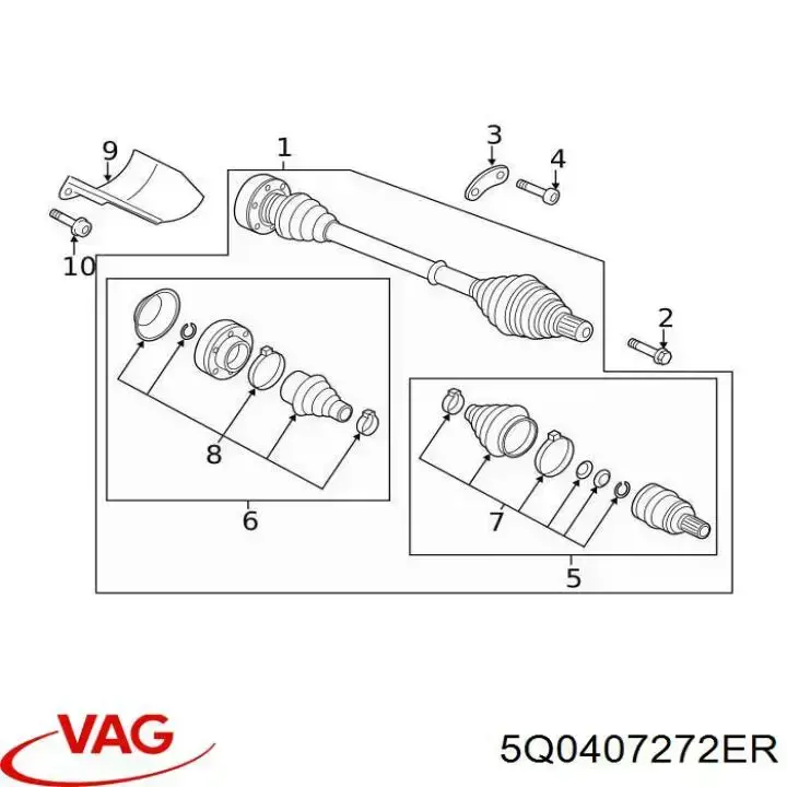 5Q0407452AV VAG árbol de transmisión delantero derecho