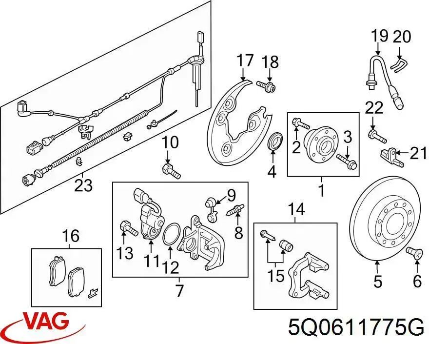 5Q0611775G VAG latiguillo de freno trasero