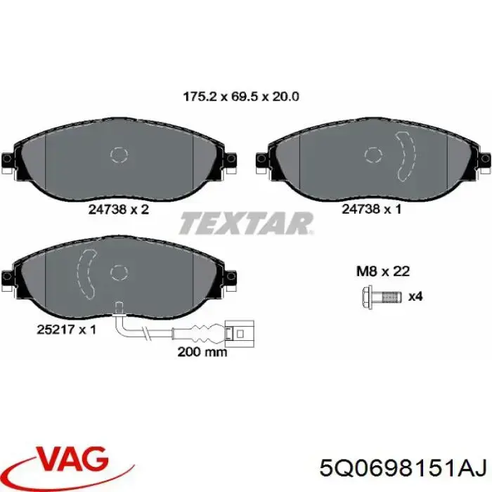 Comprar 5Q0698151AJ VAG Pastillas delanteras de freno