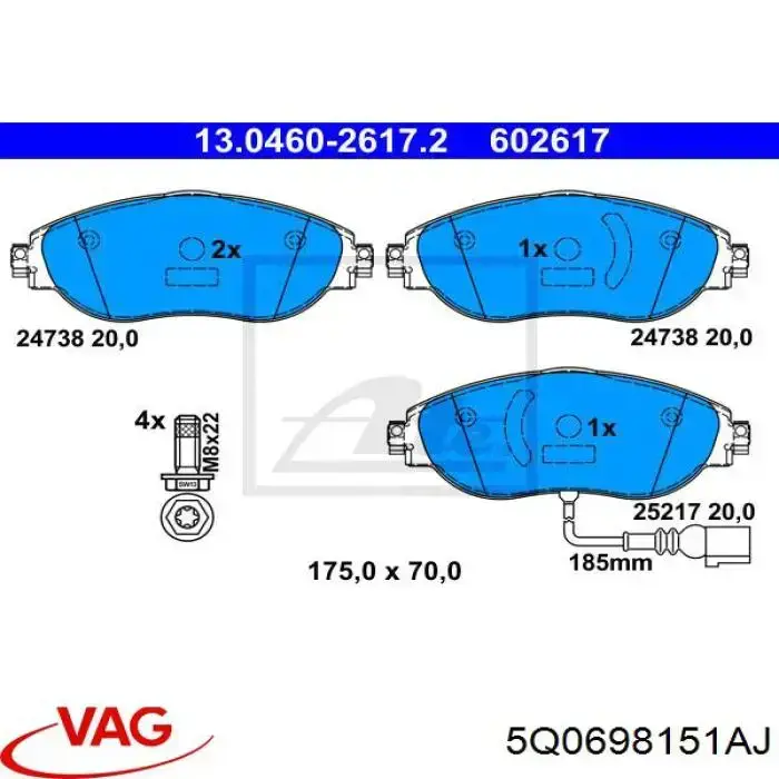 5Q0698151AJ VAG pastillas de freno delanteras