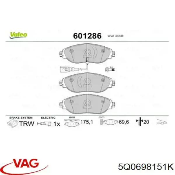Pastillas de freno delanteras VAG 5Q0698151K