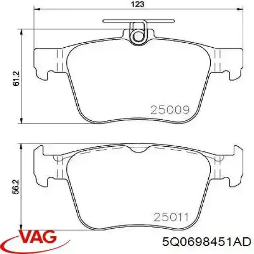 5Q0698451AD VAG Pastillas freno traseras