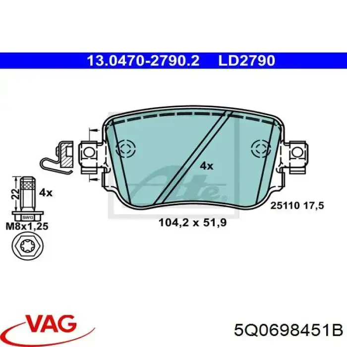 Pastillas de freno traseras Volkswagen Caddy 4 SAB, SAJ
