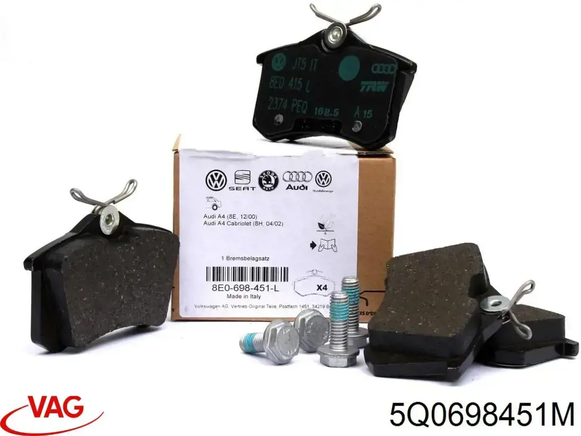 5Q0698451M VAG Pastillas freno traseras