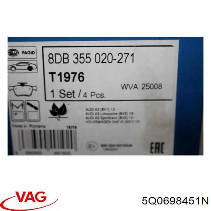 Pastillas de freno traseras 5Q0698451N VAG