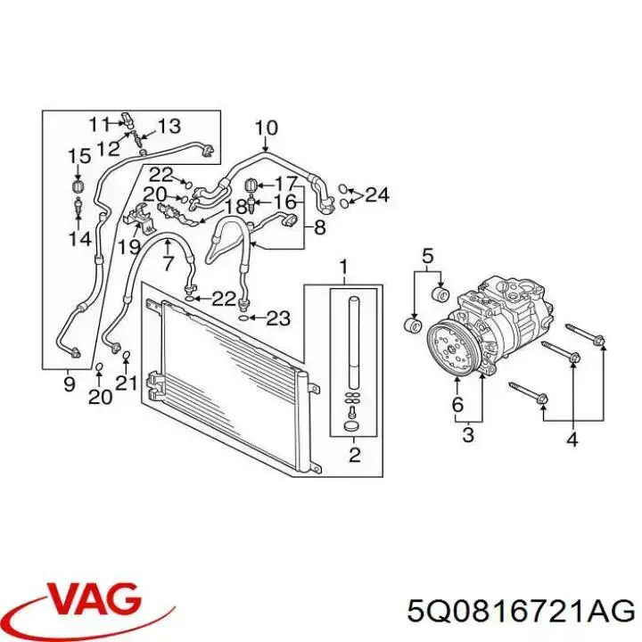 Manguera de aire acondicionado de compresor al condensador 5Q0816721AG VAG