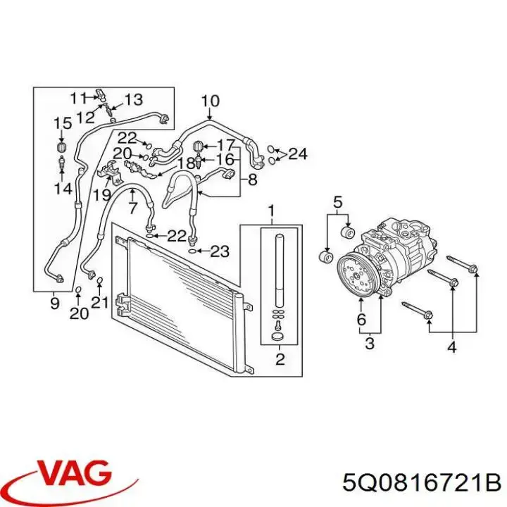 5Q0816721B VAG tubería de alta presión, aire acondicionado, de compresor aire acondicionado a condensador