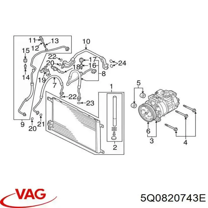 5Q0820743E VAG Manguera de aire acondicionado de evaporador al compresor