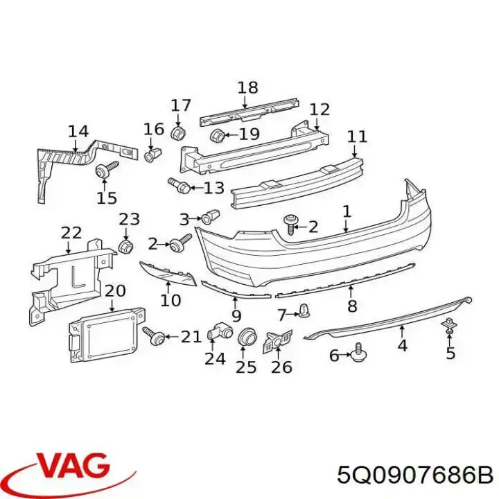 Sensor de ángulo muerto trasero 5Q0907686B VAG