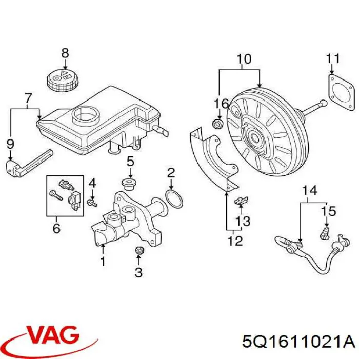 Cilindro principal de freno para Volkswagen GOLF (5G1)