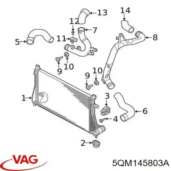 5QM145803A VAG radiador de aire de admisión