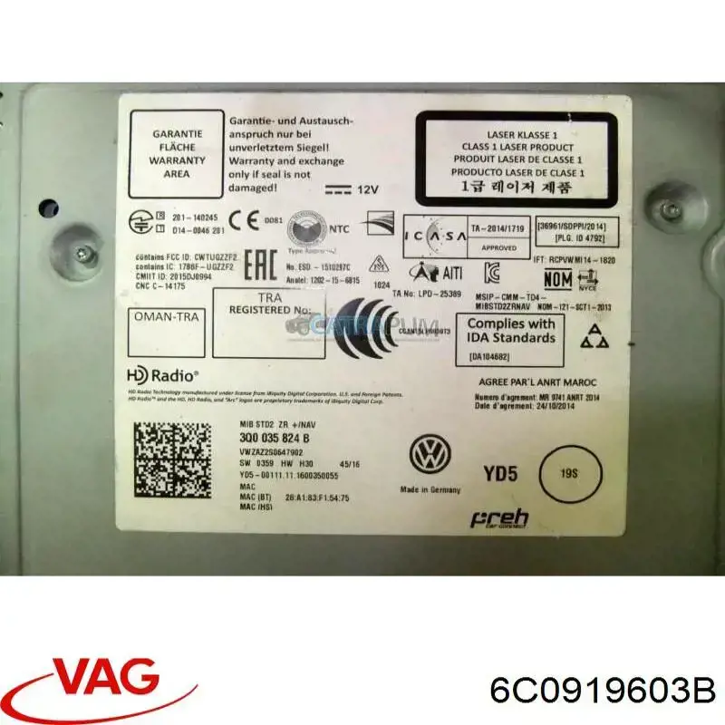 6C0919603B VAG Pantalla multifuncion