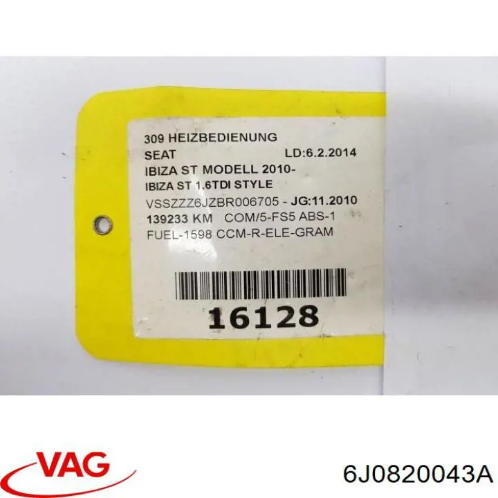 6J0820043A VAG unidad de control, calefacción/ventilacion